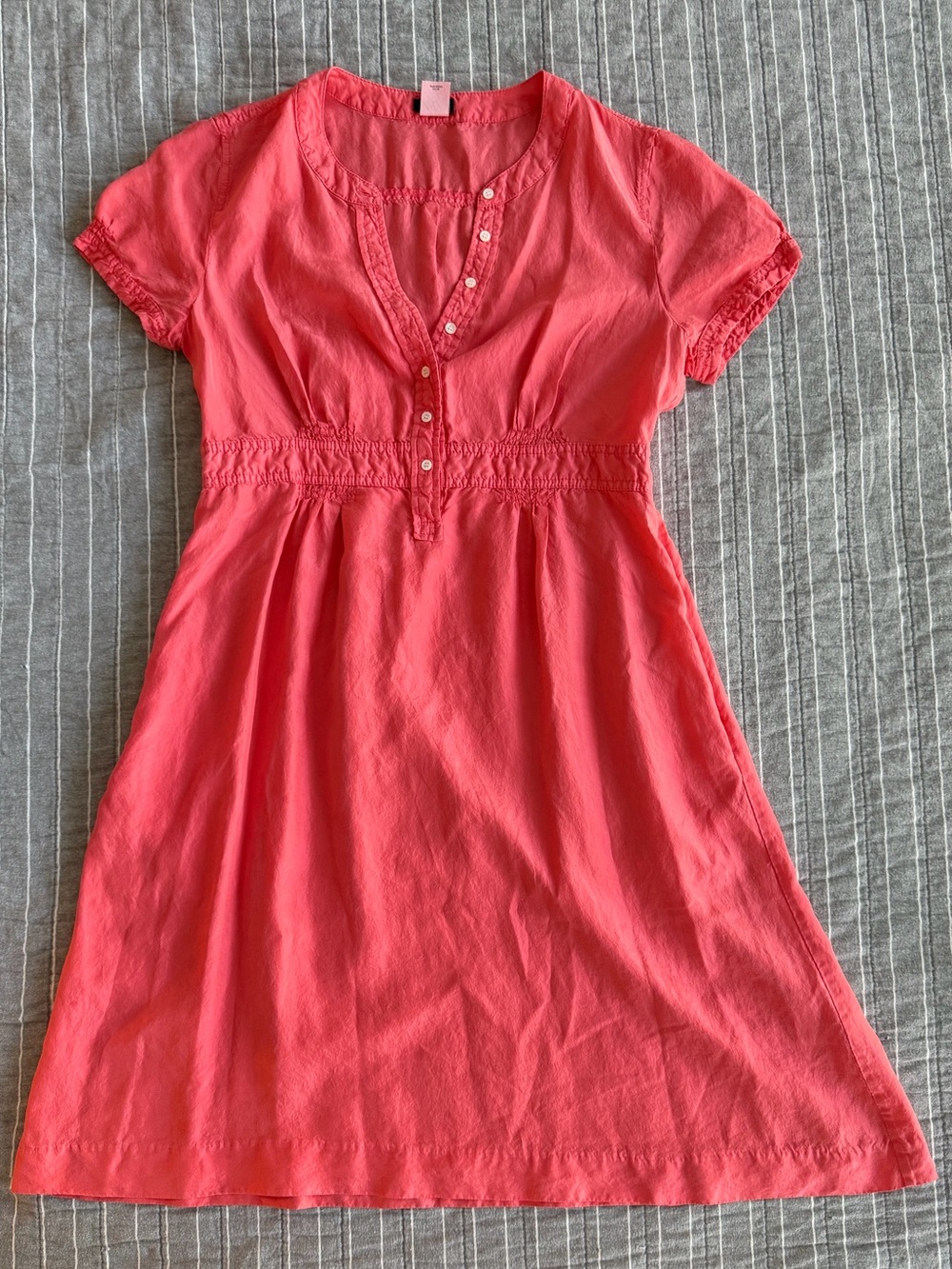 J.Crew 100% Silk Coral Pink Mini Dress Cottagecore Empire Waist Size 8